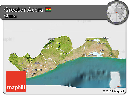 Satellite 3D Map of Greater Accra, single color outside
