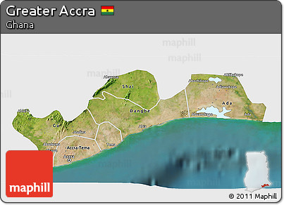Satellite 3D Map of Greater Accra, single color outside