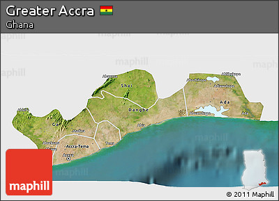 Satellite 3D Map of Greater Accra, single color outside
