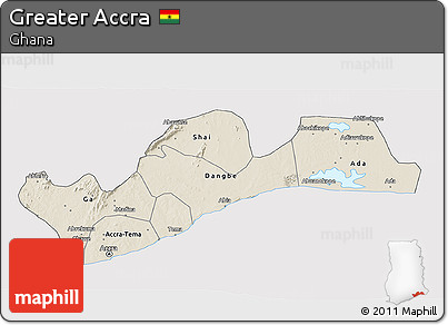 Shaded Relief 3D Map of Greater Accra, cropped outside