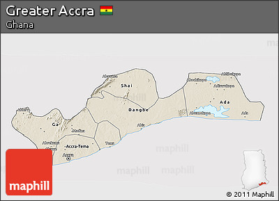 Shaded Relief 3D Map of Greater Accra, cropped outside