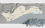 Shaded Relief 3D Map of Greater Accra, darken, semi-desaturated