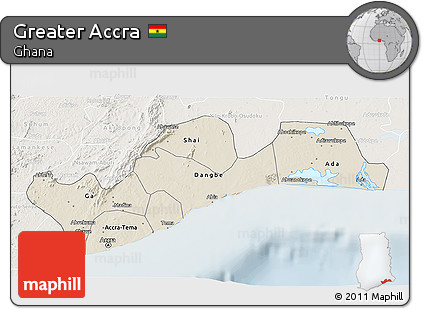 Shaded Relief 3D Map of Greater Accra, lighten