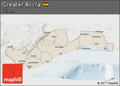 Shaded Relief 3D Map of Greater Accra, lighten