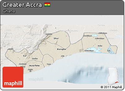 Shaded Relief 3D Map of Greater Accra, lighten
