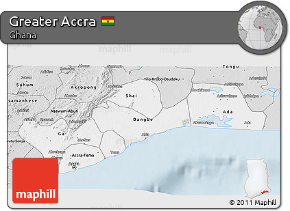 Silver Style 3D Map of Greater Accra