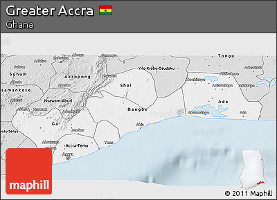 Silver Style 3D Map of Greater Accra