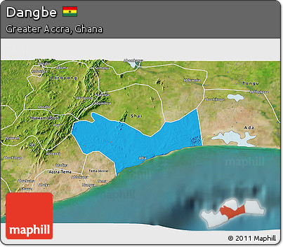 Political 3D Map of Dangbe, satellite outside