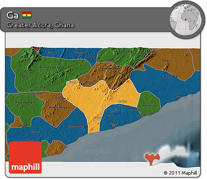 Political 3D Map of Ga, darken