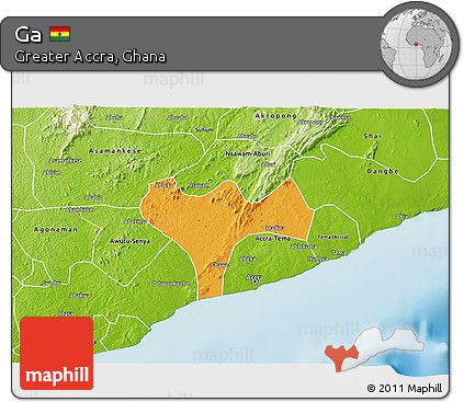 Political 3D Map of Ga, physical outside