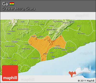 Political 3D Map of Ga, physical outside