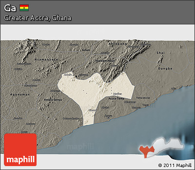 Shaded Relief 3D Map of Ga, darken