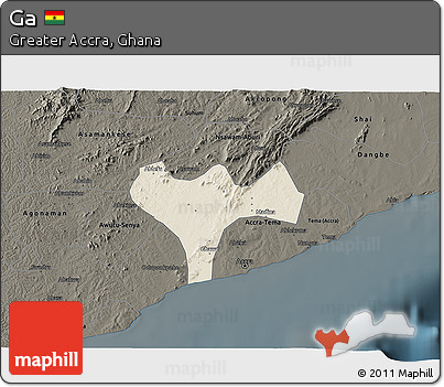 Shaded Relief 3D Map of Ga, darken