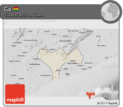 Shaded Relief 3D Map of Ga, desaturated