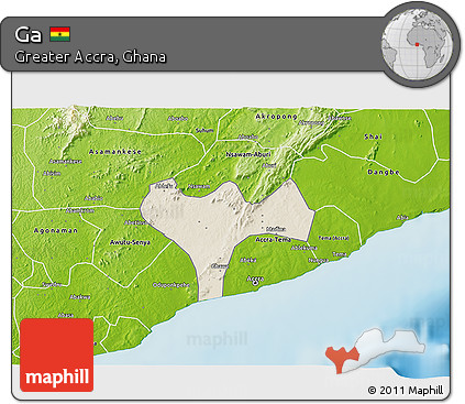 Shaded Relief 3D Map of Ga, physical outside