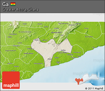 Shaded Relief 3D Map of Ga, physical outside