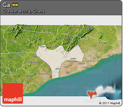Shaded Relief 3D Map of Ga, satellite outside