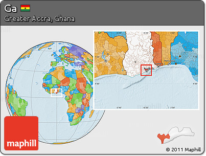 Political Location Map of Ga, highlighted country, highlighted parent region