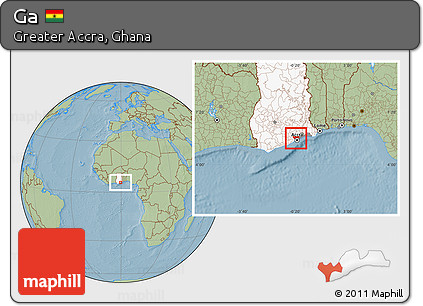 Savanna Style Location Map of Ga, highlighted country, highlighted parent region, hill shading
