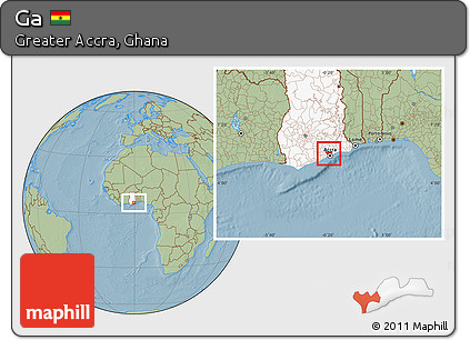 Savanna Style Location Map of Ga, highlighted country, hill shading