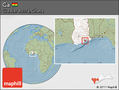 Savanna Style Location Map of Ga, highlighted country, hill shading