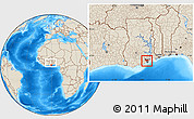 Shaded Relief Location Map of Ga, highlighted parent region, within the entire country