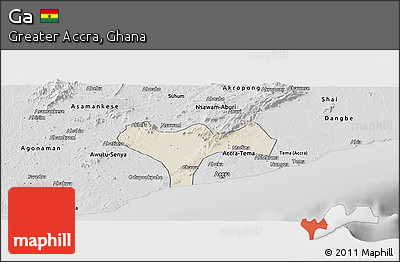 Shaded Relief Panoramic Map of Ga, desaturated