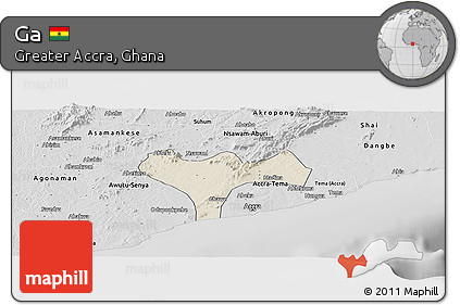 Shaded Relief Panoramic Map of Ga, desaturated