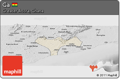 Shaded Relief Panoramic Map of Ga, desaturated