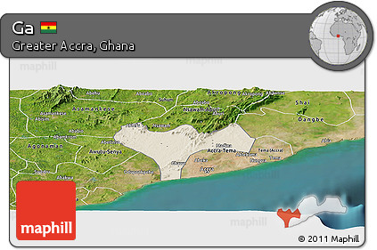 Shaded Relief Panoramic Map of Ga, satellite outside