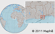 Gray Location Map of Greater Accra, within the entire country, hill shading