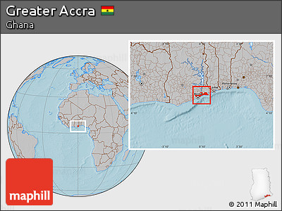 Gray Location Map of Greater Accra, hill shading