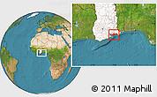Satellite Location Map of Greater Accra, highlighted country