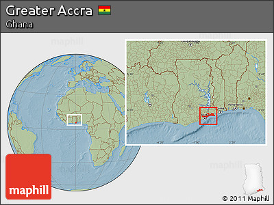 Savanna Style Location Map of Greater Accra, within the entire country, hill shading