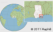 Savanna Style Location Map of Greater Accra, highlighted country, within the entire country