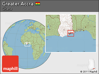 Savanna Style Location Map of Greater Accra, highlighted country