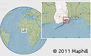 Savanna Style Location Map of Greater Accra, highlighted country, hill shading