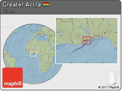 Savanna Style Location Map of Greater Accra, hill shading