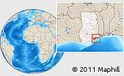 Shaded Relief Location Map of Greater Accra, highlighted country, within the entire country