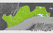 Physical Map of Greater Accra, darken, desaturated