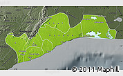 Physical Map of Greater Accra, darken, semi-desaturated