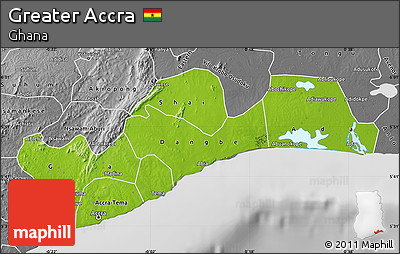 Physical Map of Greater Accra, desaturated