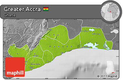 Physical Map of Greater Accra, desaturated