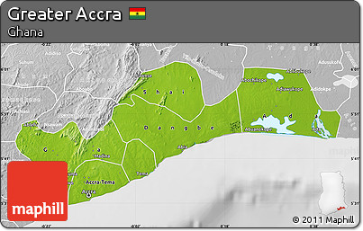 Physical Map of Greater Accra, lighten, desaturated