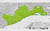 Physical Map of Greater Accra, lighten, desaturated