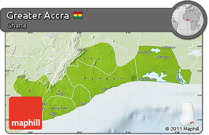 Physical Map of Greater Accra, lighten