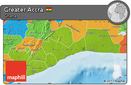 Physical Map of Greater Accra, political outside
