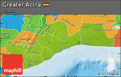 Physical Map of Greater Accra, political outside