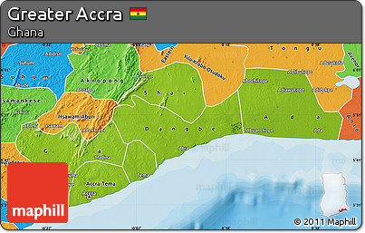 Physical Map of Greater Accra, political outside