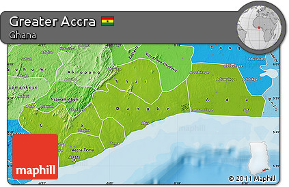Physical Map of Greater Accra, political shades outside
